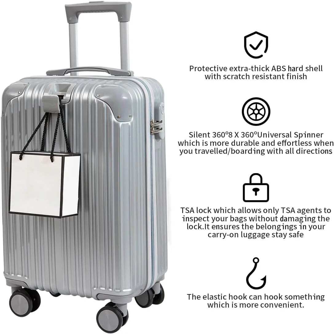 Hardside Luggage Suitcase PC ABS with TSA Lock 4 X Double 360 Universal Spinner Suitcase Carry on Hardshell Lightweight With Elastic Hookgrey-20inch