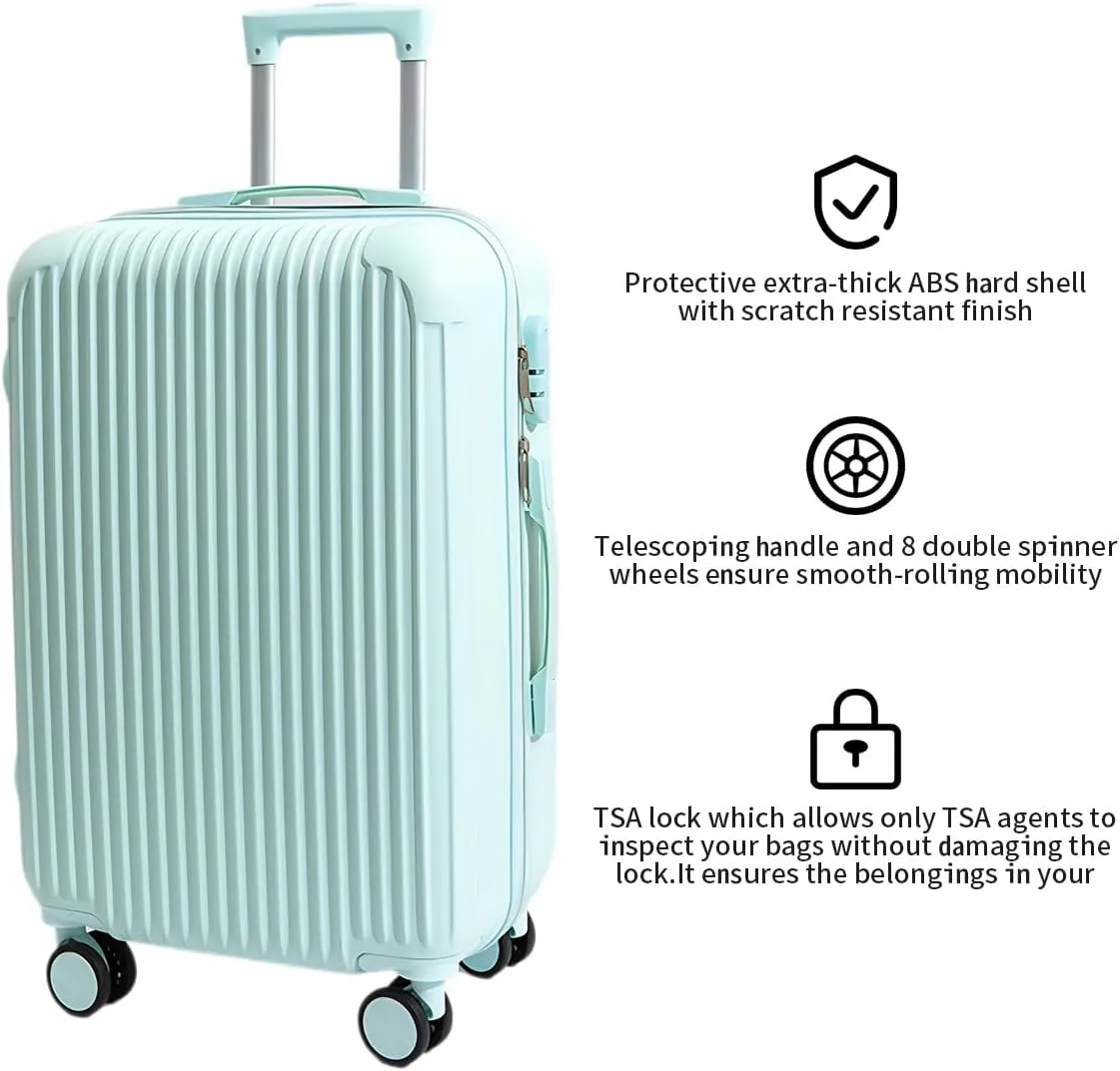 Hardside Luggage Suitcase PC ABS with TSA Lock 4 X Double 360Universal Spinner Suitcase Carry on Hardshell LightweightGreen-24inch