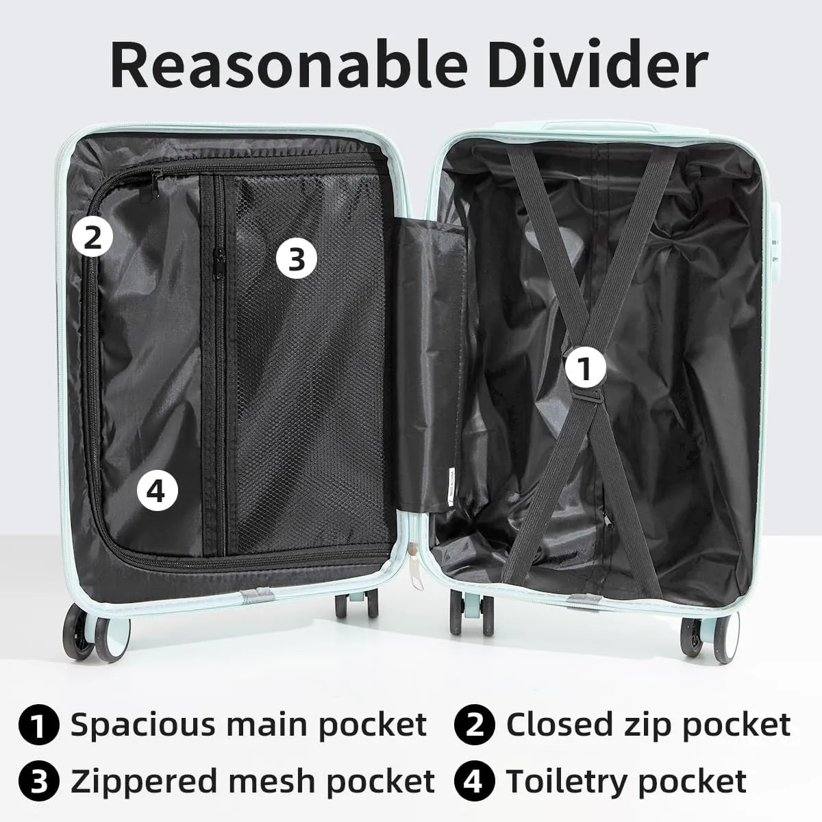 Hardside Luggage Suitcase PC ABS with TSA Lock 4 X Double 360Universal Spinner Suitcase Carry on Hardshell LightweightGreen-24inch