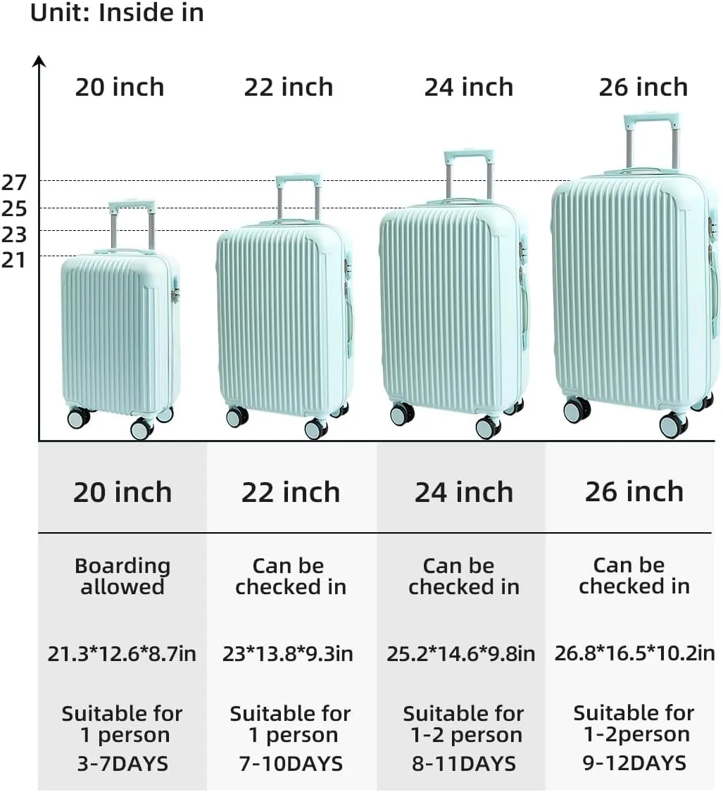 Hardside Luggage Suitcase PC ABS with TSA Lock 4 X Double 360Universal Spinner Suitcase Carry on Hardshell LightweightGreen-24inch
