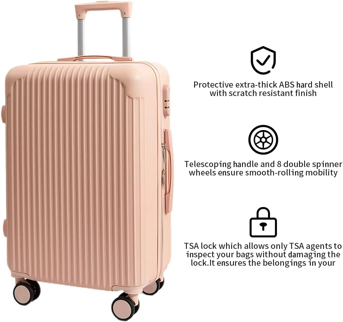 Hardside Luggage Suitcase PC ABS with TSA Lock 4 X Double 360Universal Spinner Suitcase Carry on Hardshell LightweightPink-24inch