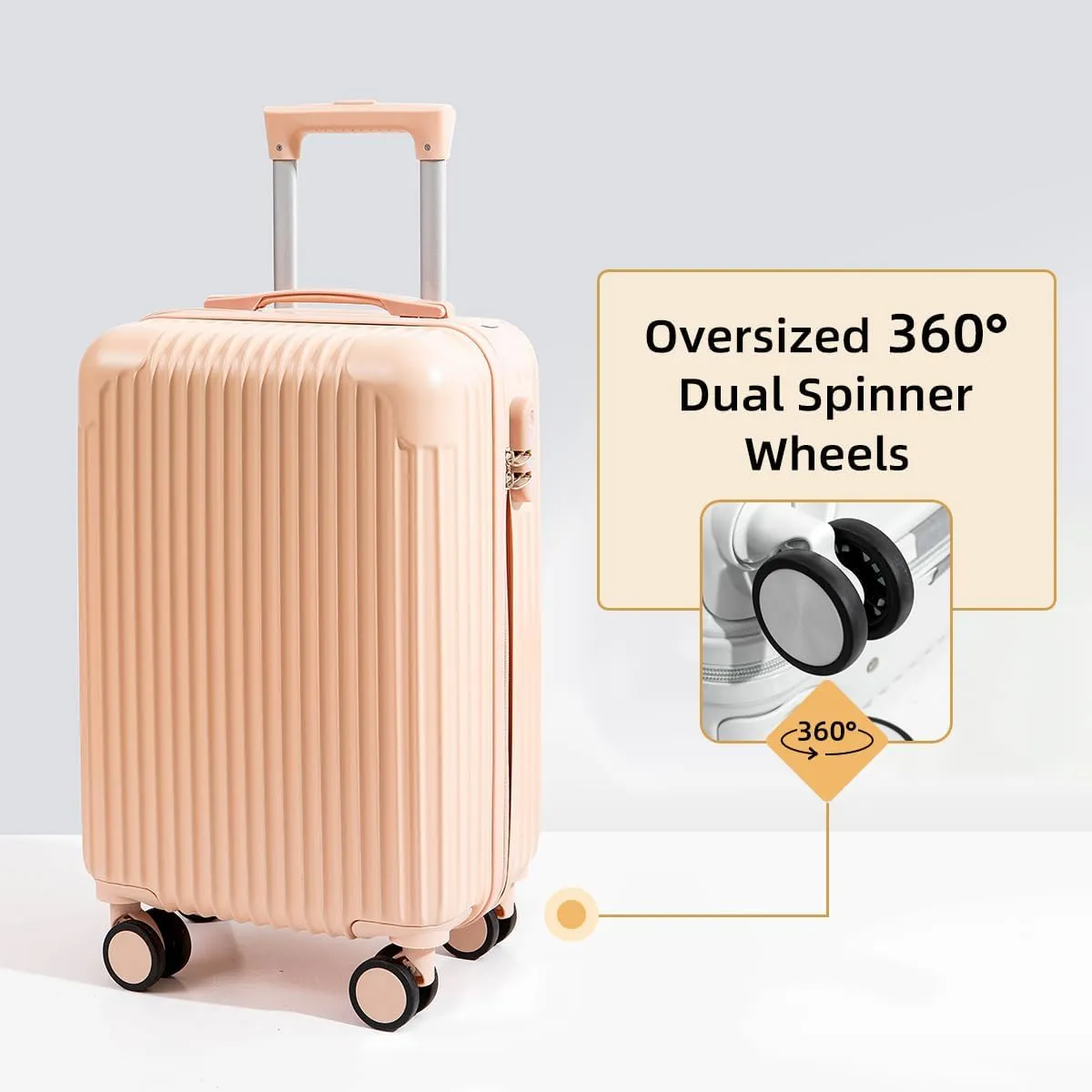 Hardside Luggage Suitcase PC ABS with TSA Lock 4 X Double 360Universal Spinner Suitcase Carry on Hardshell LightweightPink-24inch