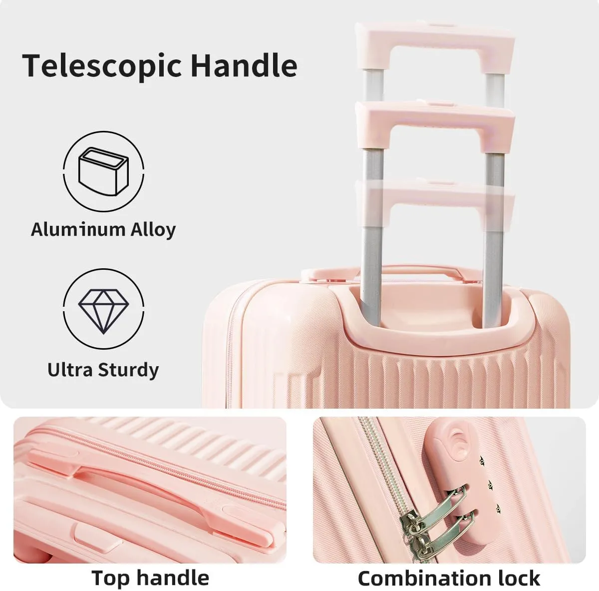 Hardside Luggage Suitcase PC ABS with TSA Lock 4 X Double 360Universal Spinner Suitcase Carry on Hardshell LightweightPink-24inch