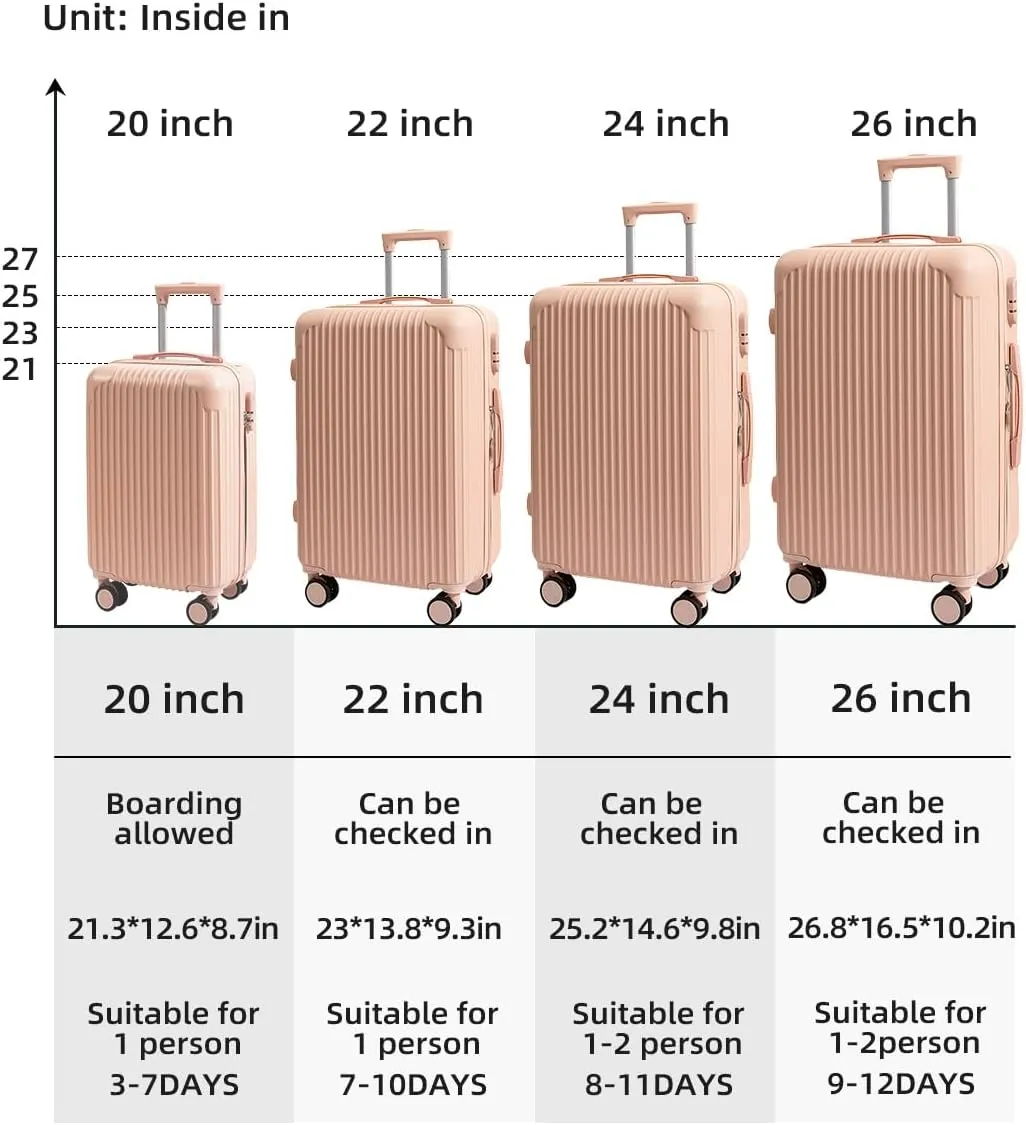 Hardside Luggage Suitcase PC ABS with TSA Lock 4 X Double 360Universal Spinner Suitcase Carry on Hardshell LightweightPink-24inch