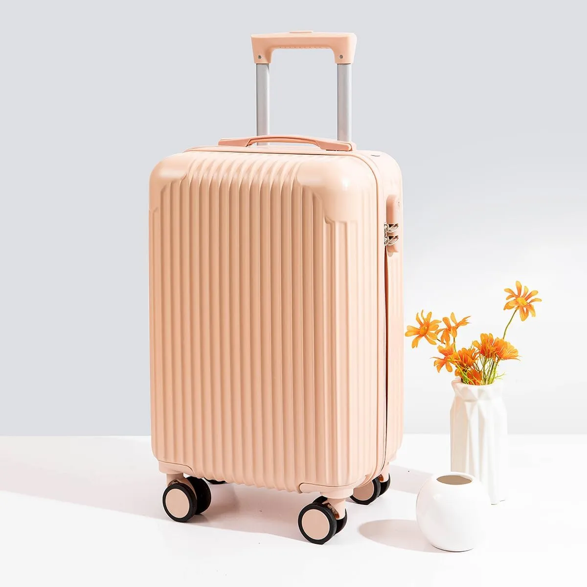 Hardside Luggage Suitcase PC ABS with TSA Lock 4 X Double 360Universal Spinner Suitcase Carry on Hardshell LightweightPink-24inch