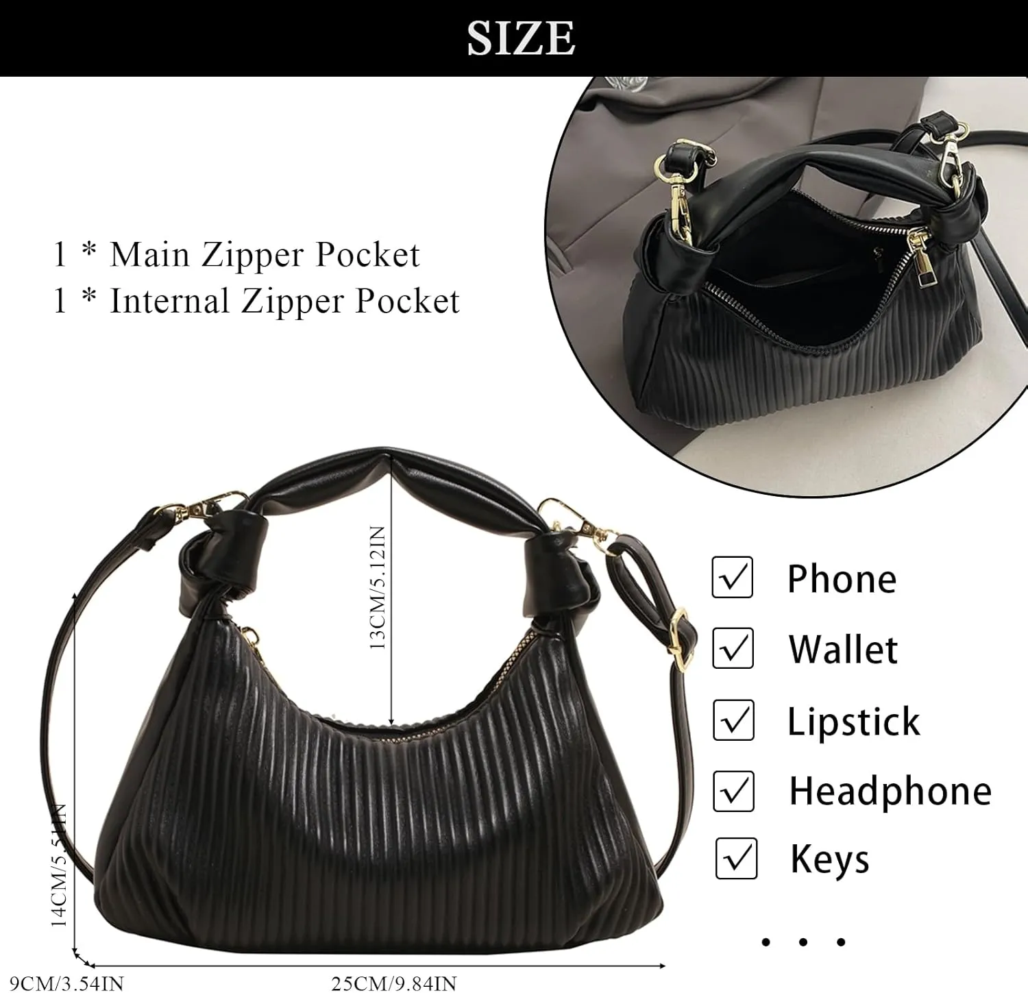 Hobo Purses for Women Trendy Pleated Clutch Purse Top Handle Shoulder Bag Crossbody Handbags