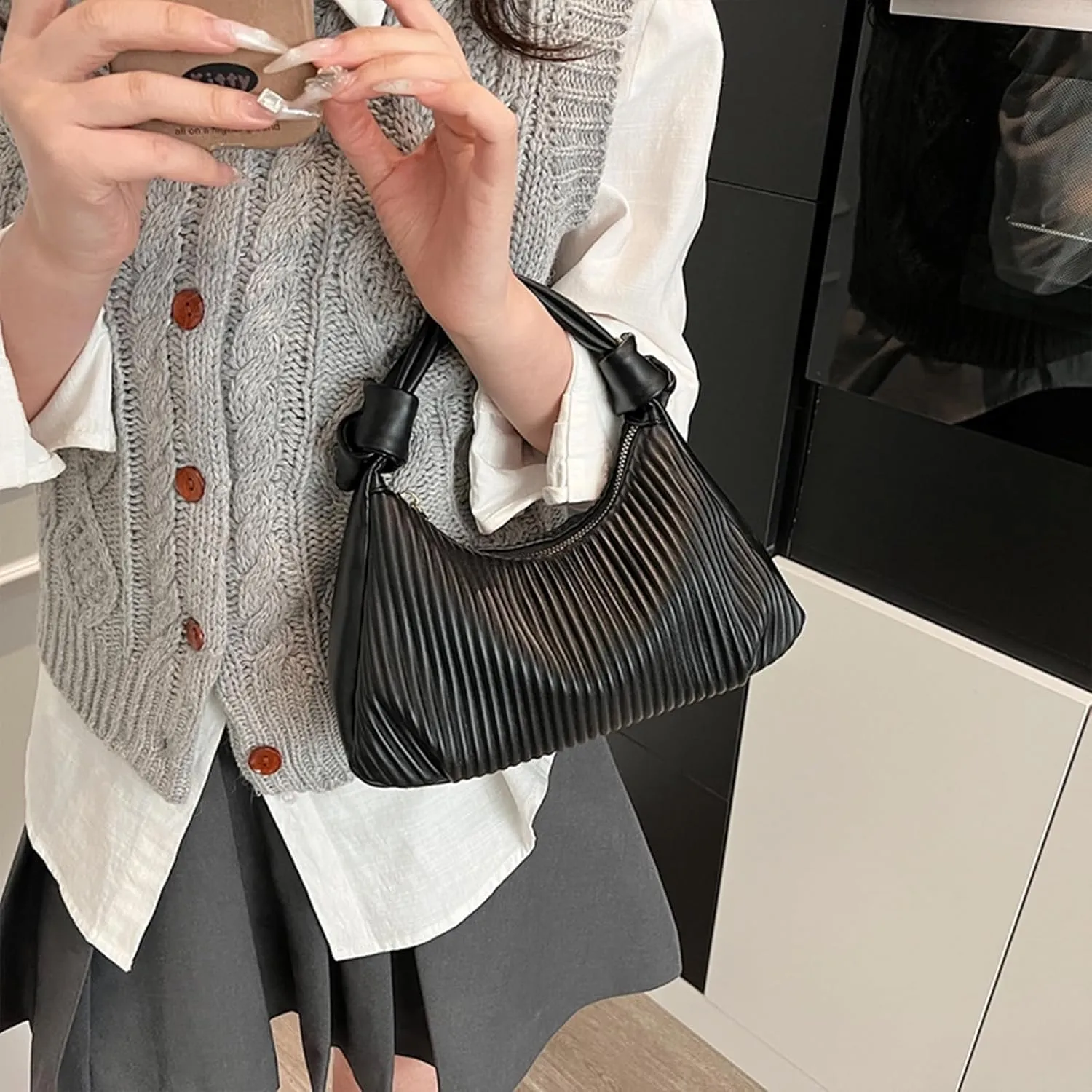 Hobo Purses for Women Trendy Pleated Clutch Purse Top Handle Shoulder Bag Crossbody Handbags