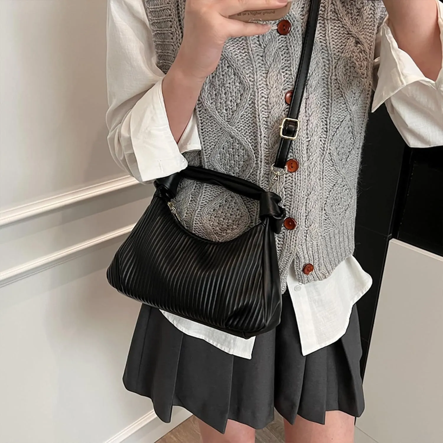 Hobo Purses for Women Trendy Pleated Clutch Purse Top Handle Shoulder Bag Crossbody Handbags