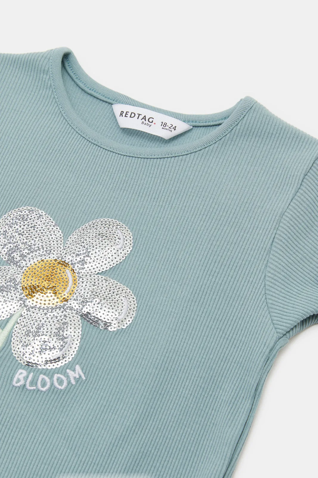 Infant Girls Teal Solid Ribbed T-Shirt