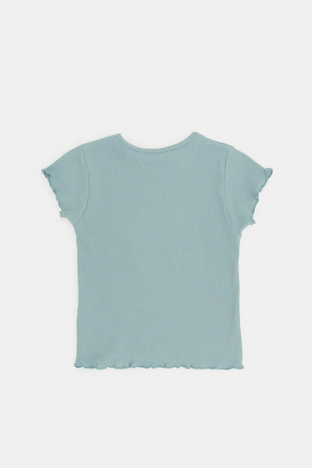 Infant Girls Teal Solid Ribbed T-Shirt