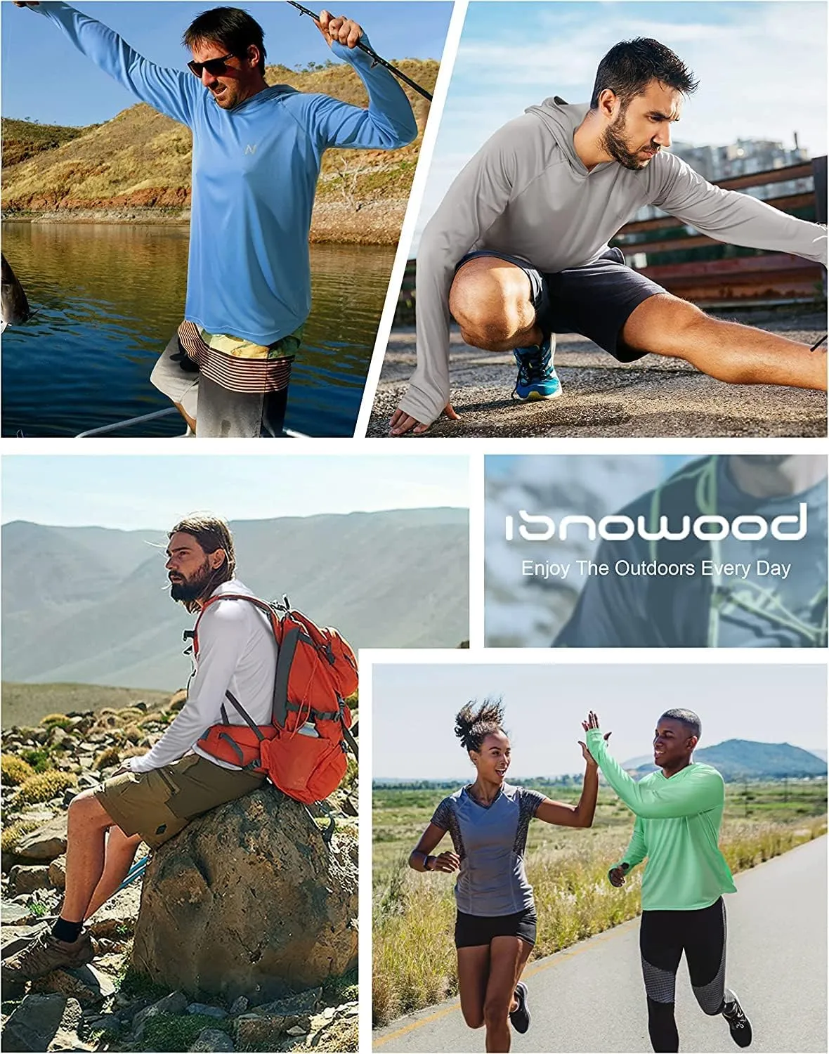 isnowood Sun Shirt UPF 50  Men's Fishing Long Sleeve UV Protection Hoodie Hiking Rash Guard Swimming Running