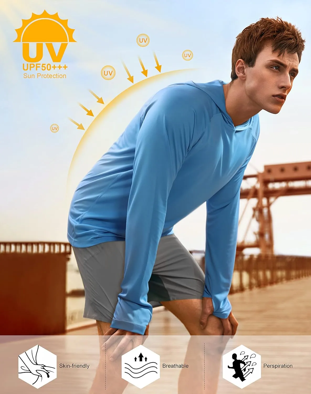 isnowood Sun Shirt UPF 50  Men's Fishing Long Sleeve UV Protection Hoodie Hiking Rash Guard Swimming Running