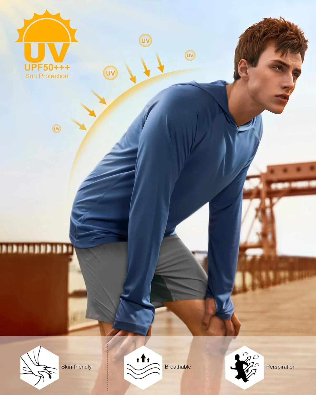 isnowood Sun Shirt UPF 50  Men's Fishing Long Sleeve UV Protection Hoodie Hiking Rash Guard Swimming Running