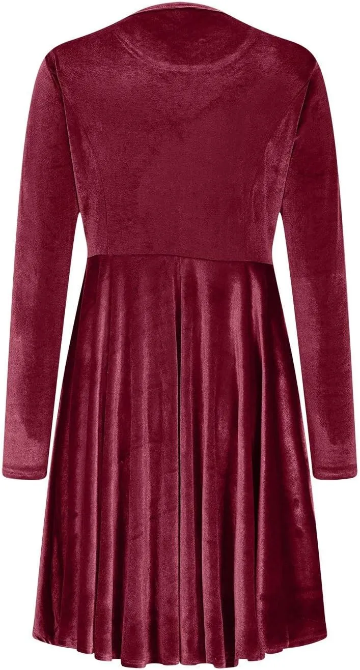 JOAU Women's Fall Winter Velvet Mini Dress 2024 Long Sleeve Crew Neck High Waist Ruffle A Line Flowy Cocktail Party Dresses