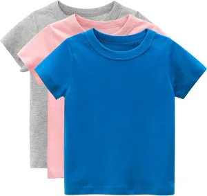 Kids Boys 3 Pack T-Shirt Cotton Tee Short Sleeve Crewneck Top Undershirts 1-8 Years