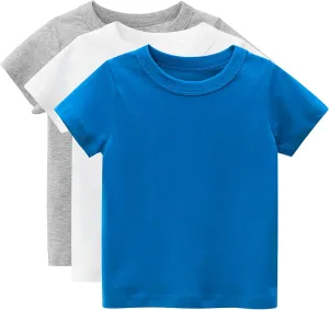 Kids Boys 3 Pack T-Shirt Cotton Tee Short Sleeve Crewneck Top Undershirts 1-8 Years