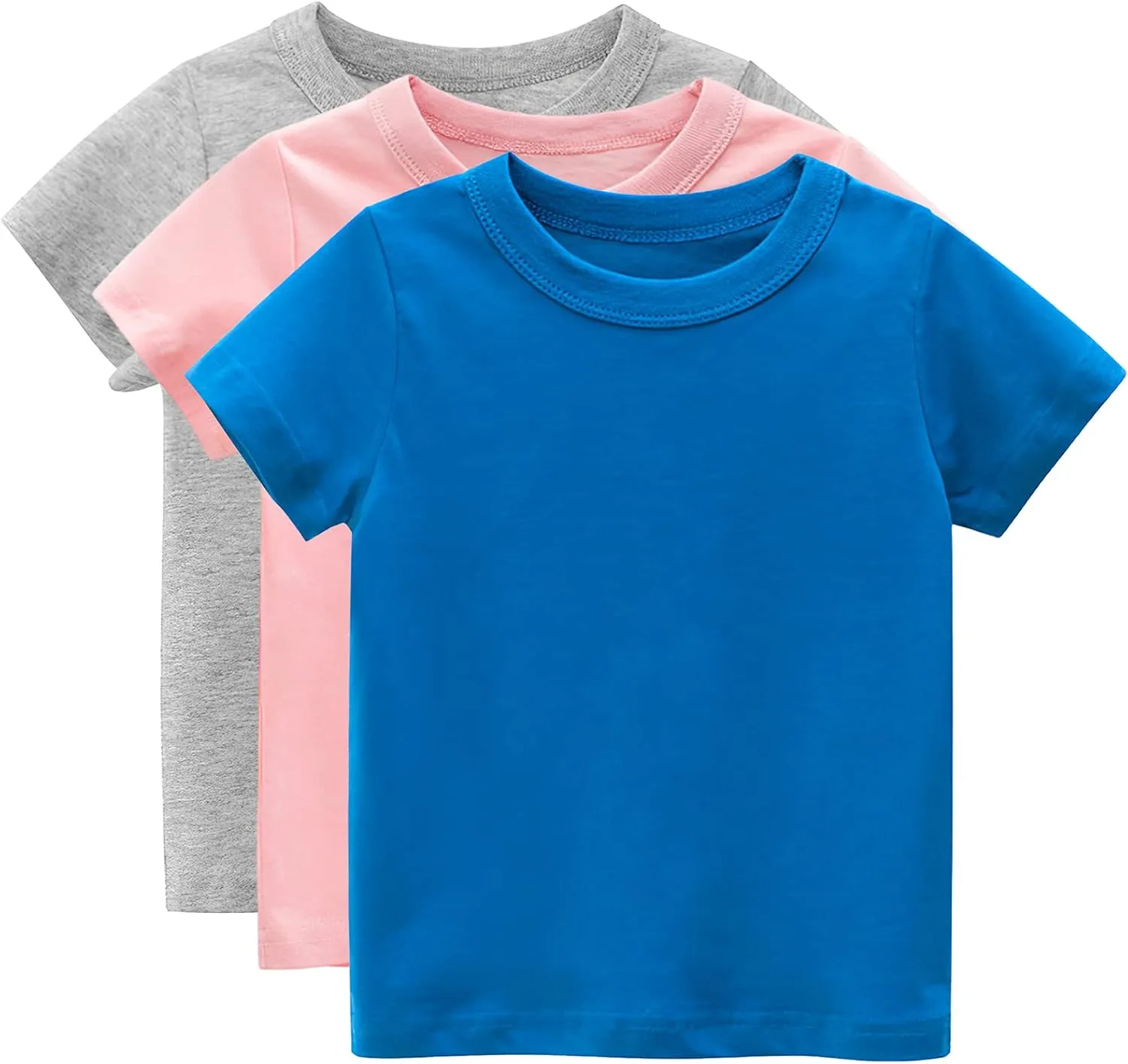 Kids Boys 3 Pack T-Shirt Cotton Tee Short Sleeve Crewneck Top Undershirts 1-8 Years