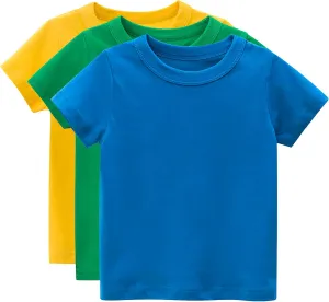 Kids Boys 3 Pack T-Shirt Cotton Tee Short Sleeve Crewneck Top Undershirts 1-8 Years