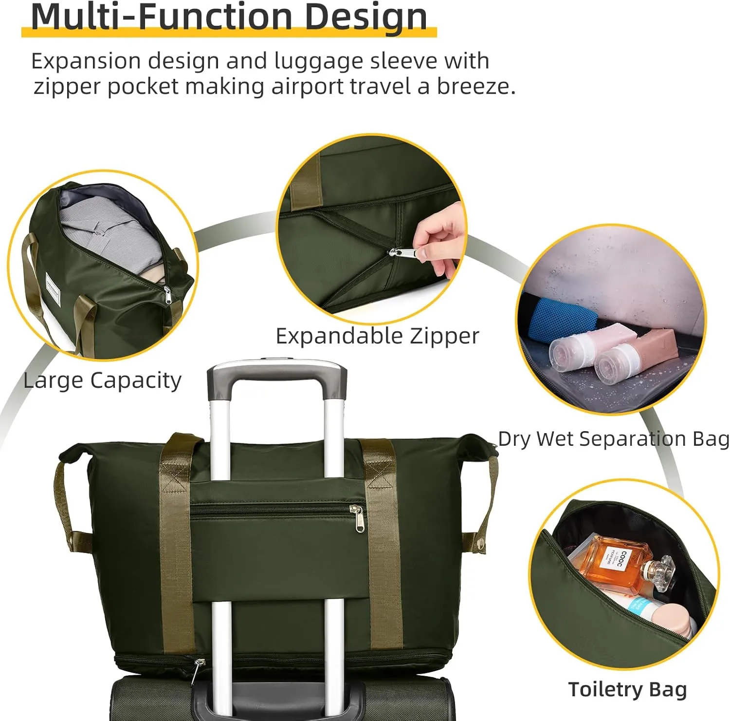 LARVENDER Softside Luggage Sets 3 Piece, Expandable Carry on Luggage 22x14x9 Airline Approved with TSA Lock Spinner Wheels, Lightweight Rolling Suitcase for Men and Women, Army Green
