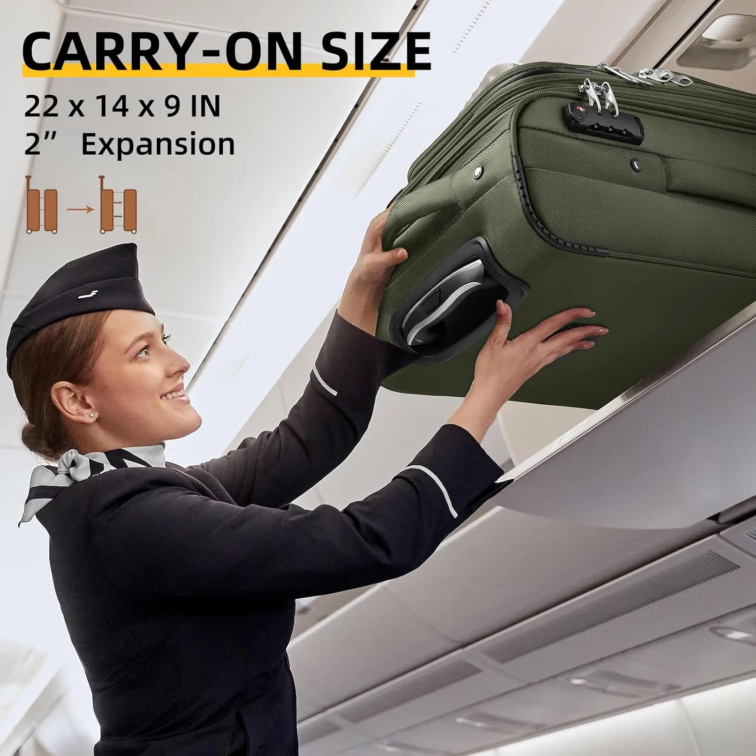 LARVENDER Softside Luggage Sets 3 Piece, Expandable Carry on Luggage 22x14x9 Airline Approved with TSA Lock Spinner Wheels, Lightweight Rolling Suitcase for Men and Women, Army Green