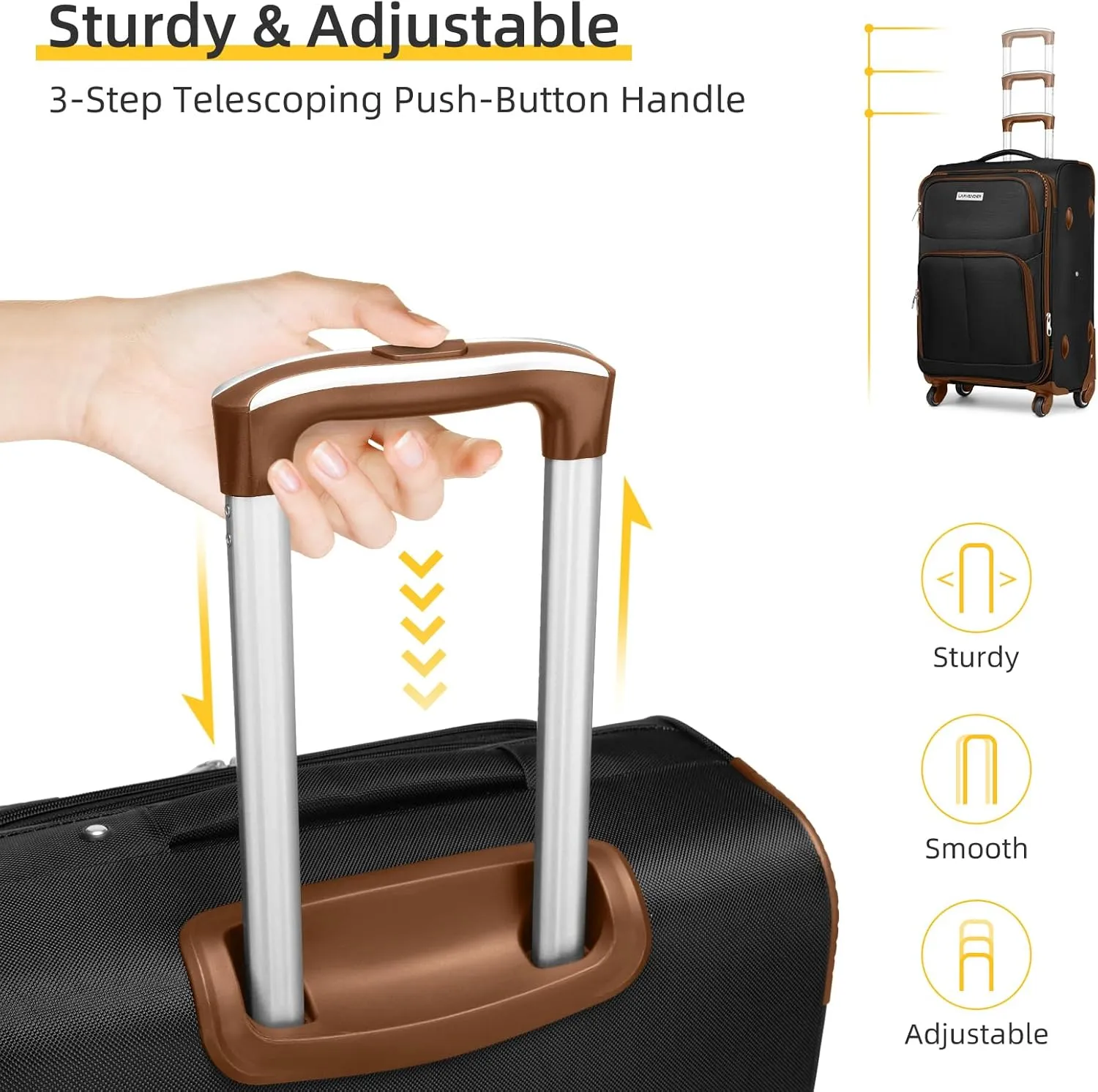 LARVENDER Softside Luggage Sets 3 Piece, Expandable Carry on Luggage 22x14x9 Airline Approved with TSA Lock Spinner Wheels, Lightweight Rolling Suitcase for Men and Women, Black