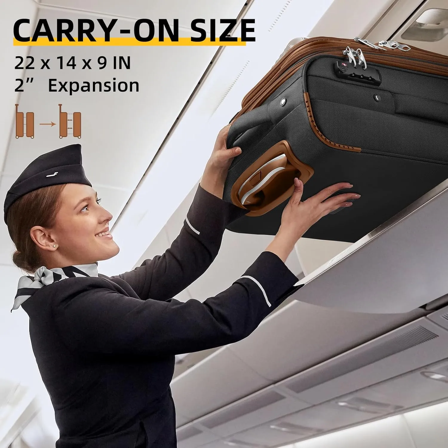 LARVENDER Softside Luggage Sets 3 Piece, Expandable Carry on Luggage 22x14x9 Airline Approved with TSA Lock Spinner Wheels, Lightweight Rolling Suitcase for Men and Women, Black