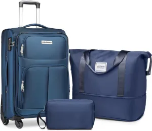 LARVENDER Softside Luggage Sets 3 Piece, Expandable Carry on Luggage 22x14x9 Airline Approved with TSA Lock Spinner Wheels, Lightweight Rolling Suitcase for Men and Women, Blue