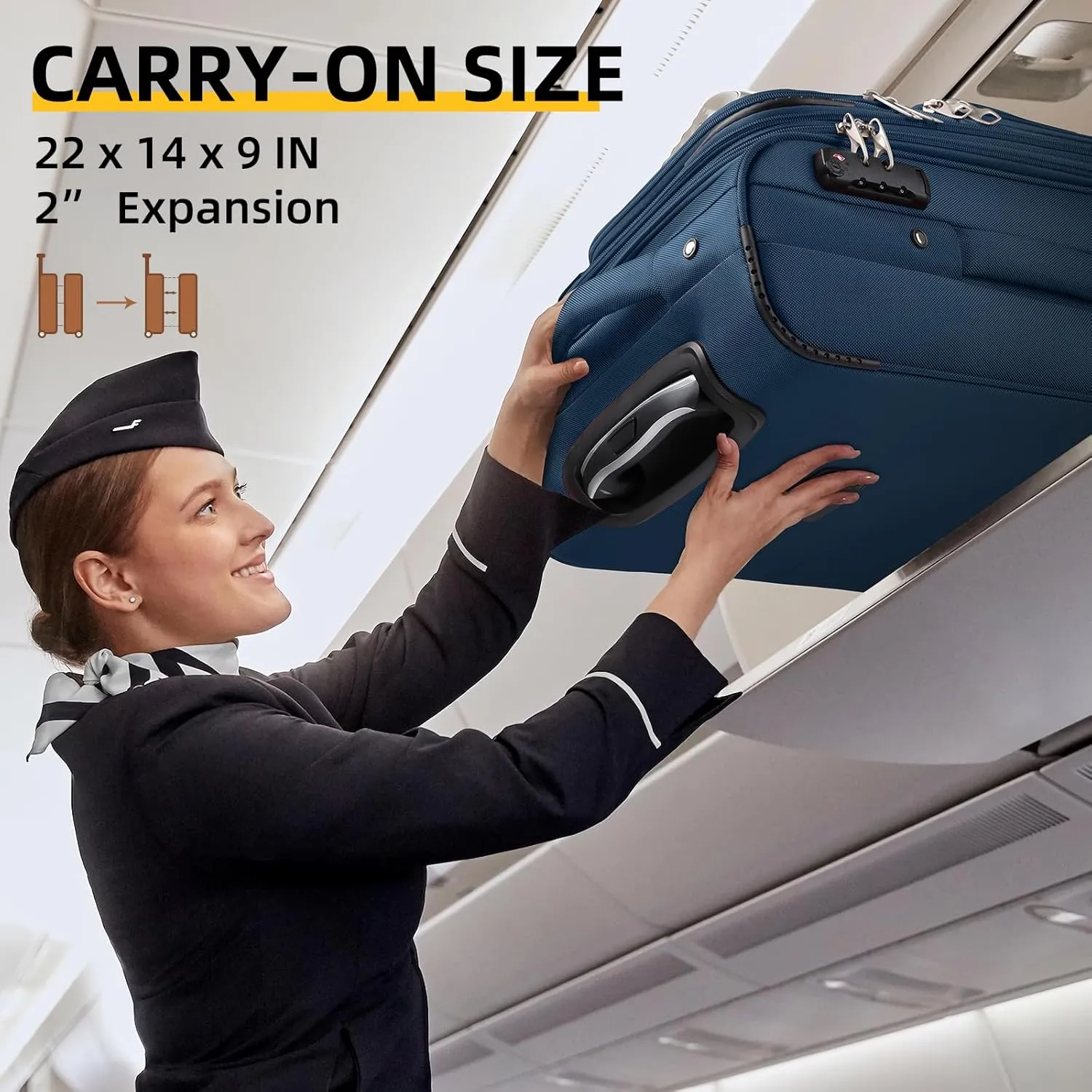 LARVENDER Softside Luggage Sets 3 Piece, Expandable Carry on Luggage 22x14x9 Airline Approved with TSA Lock Spinner Wheels, Lightweight Rolling Suitcase for Men and Women, Blue