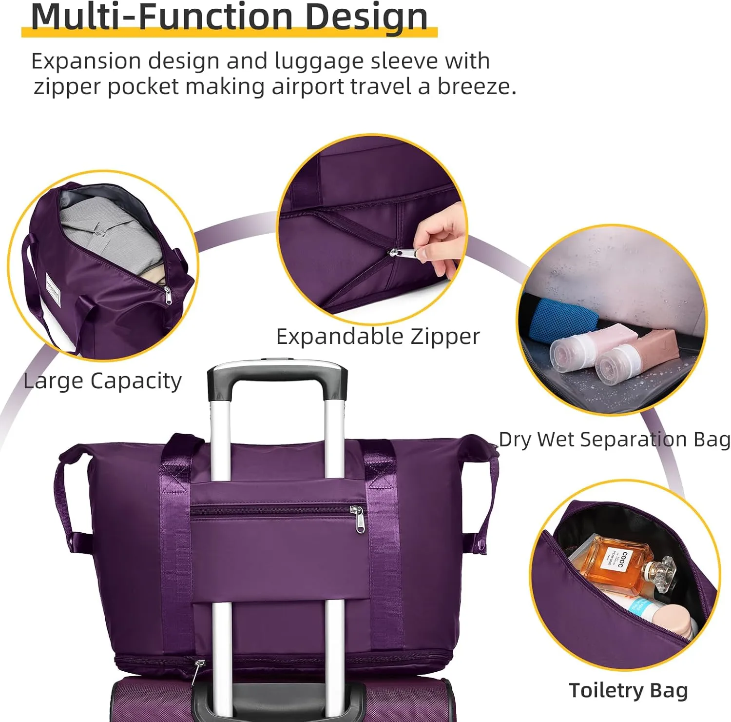 LARVENDER Softside Luggage Sets 3 Piece, Expandable Carry on Luggage 22x14x9 Airline Approved with TSA Lock Spinner Wheels, Lightweight Rolling Suitcase for Men and Women, Purple