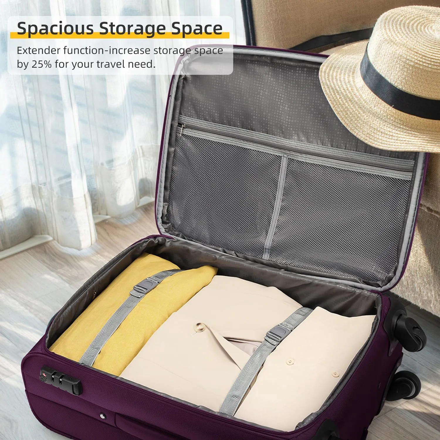 LARVENDER Softside Luggage Sets 5 Piece Expandable Suitcases Set with Spinner Wheels TSA Lock, Lightweight Soft Shell Rolling Travel Luggage Set for Men and Women, Purple