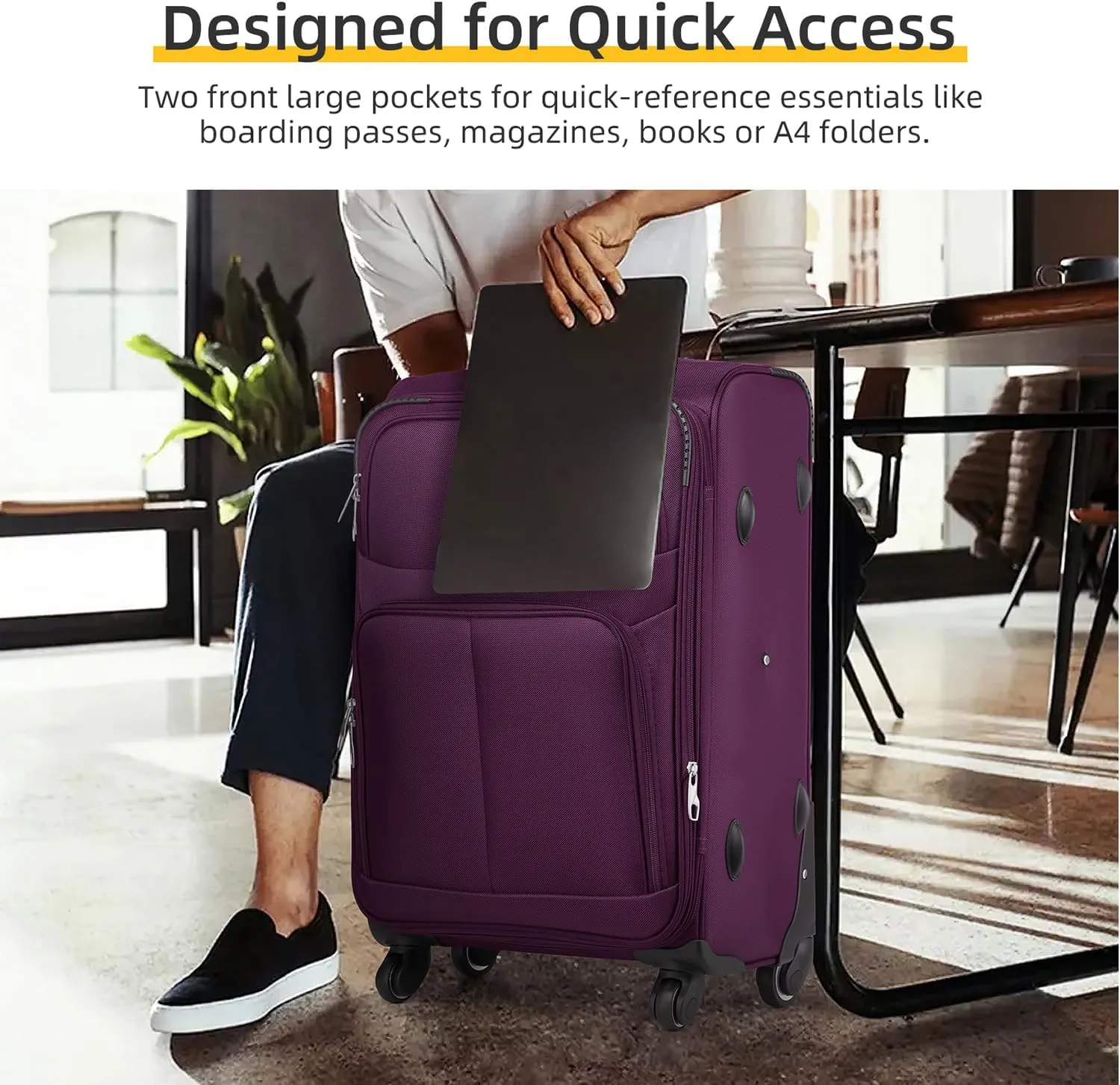 LARVENDER Softside Luggage Sets 5 Piece Expandable Suitcases Set with Spinner Wheels TSA Lock, Lightweight Soft Shell Rolling Travel Luggage Set for Men and Women, Purple