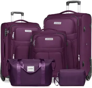 LARVENDER Softside Luggage Sets 5 Piece Expandable Suitcases Set with Spinner Wheels TSA Lock, Lightweight Soft Shell Rolling Travel Luggage Set for Men and Women, Purple
