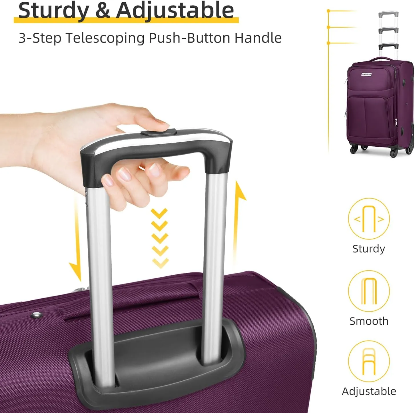 LARVENDER Softside Luggage Sets 5 Piece Expandable Suitcases Set with Spinner Wheels TSA Lock, Lightweight Soft Shell Rolling Travel Luggage Set for Men and Women, Purple