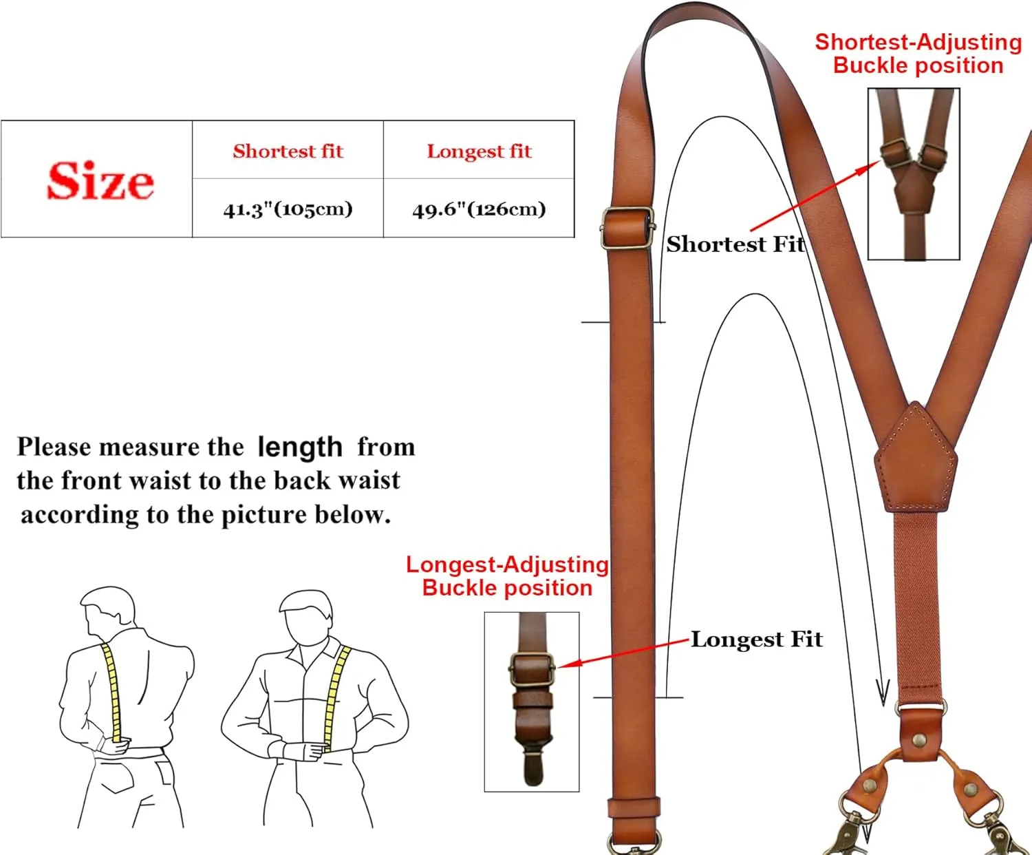 Leather Suspenders for Men Y Back Design Adjustable Suspender with 4 Metal Clips Groomsmen Gift Wedding Brown