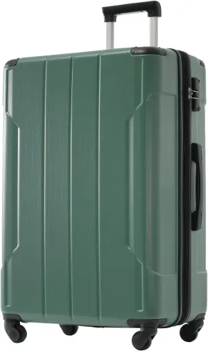 Lightweight Aurable Suitcase with Hard Shell,2 Wheels(Single Suitcase,27.5"18.5"11.6"). (Green)