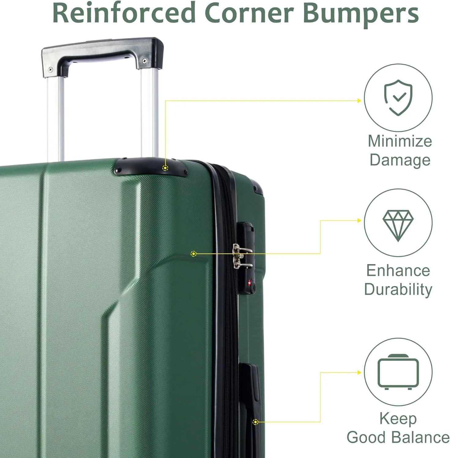Lightweight Aurable Suitcase with Hard Shell,2 Wheels(Single Suitcase,27.5"18.5"11.6"). (Green)