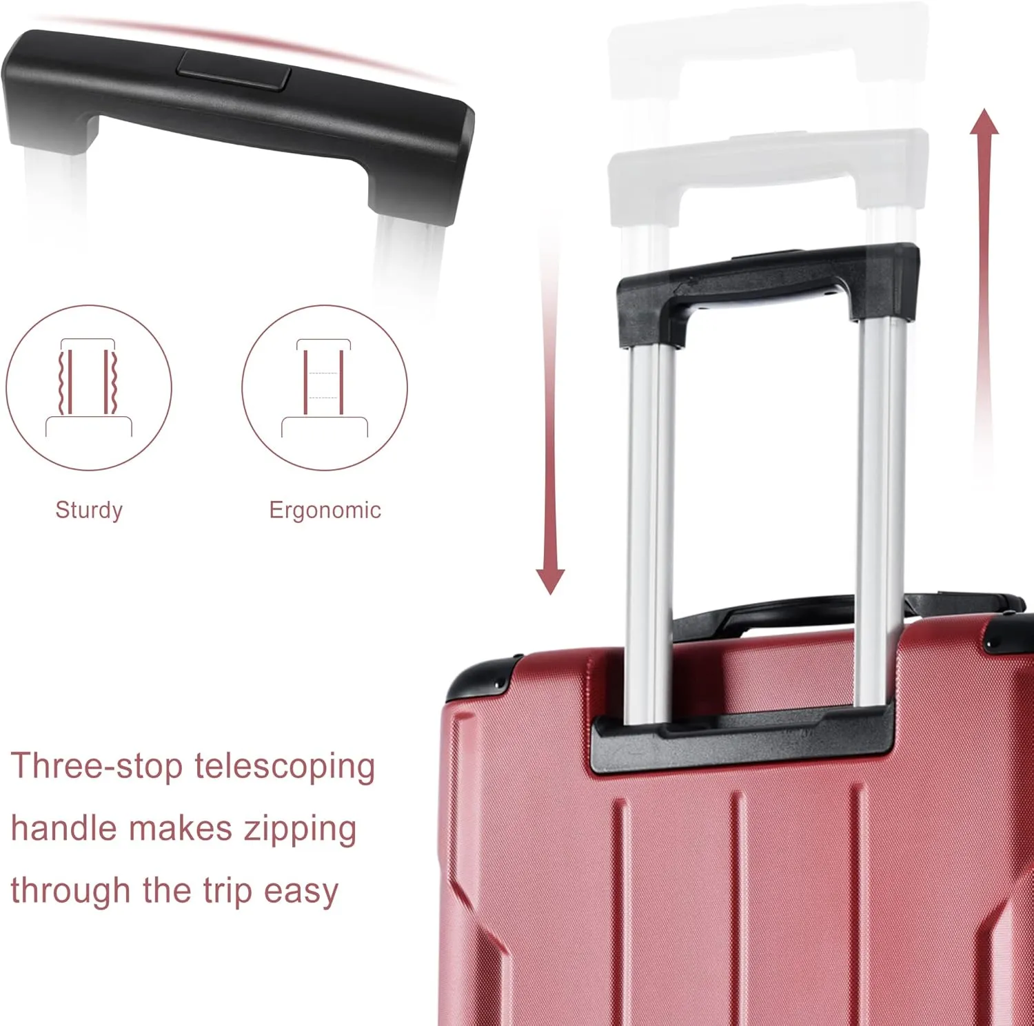 Lightweight Aurable Suitcase with Hard Shell,2 Wheels(Single Suitcase,27.5"18.5"11.6"). (Red)