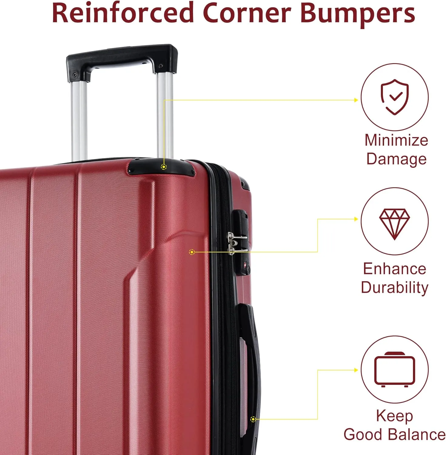 Lightweight Aurable Suitcase with Hard Shell,2 Wheels(Single Suitcase,27.5"18.5"11.6"). (Red)