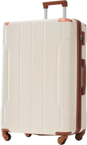 Lightweight Aurable Suitcase with Hard Shell,2 Wheels(Single Suitcase,27.5"18.5"11.6"). (White Brown)