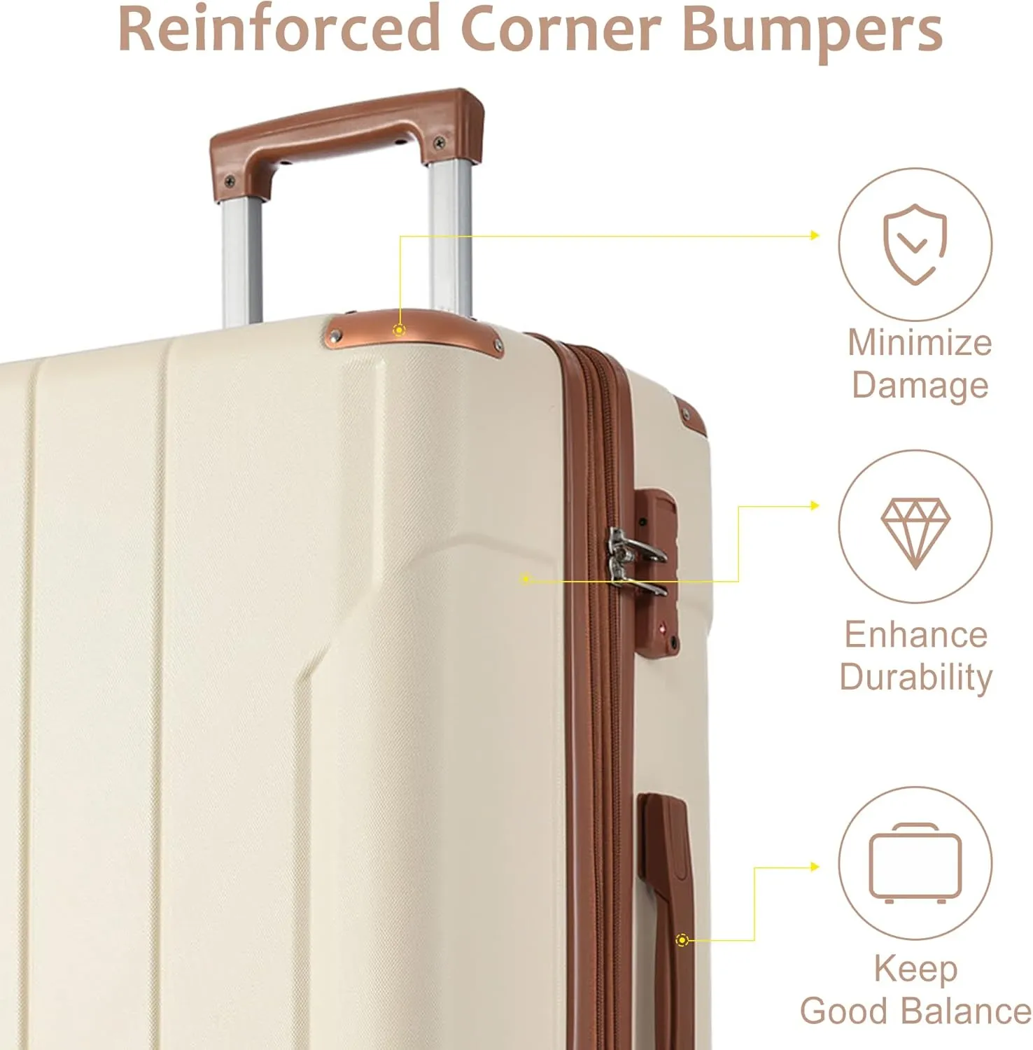 Lightweight Aurable Suitcase with Hard Shell,2 Wheels(Single Suitcase,27.5"18.5"11.6"). (White Brown)
