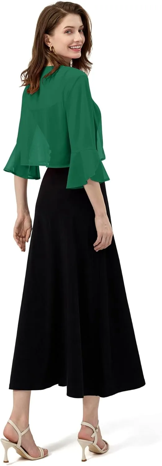LOMON 3/4 Sleeve Cropped Cardigan for Women Lightweight Open Front Bolero Shrug for Dresses