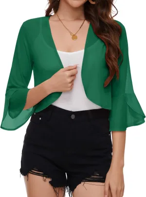 LOMON 3/4 Sleeve Cropped Cardigan for Women Lightweight Open Front Bolero Shrug for Dresses
