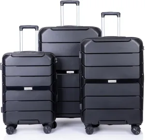 Luggage 3 Piece Expandable Suitcase with TSA Lock ABS, Durable Luggage Set, Lightweight Suitcase with 2 Hooks, Spinner Wheels - side 20in24in28in (Black)