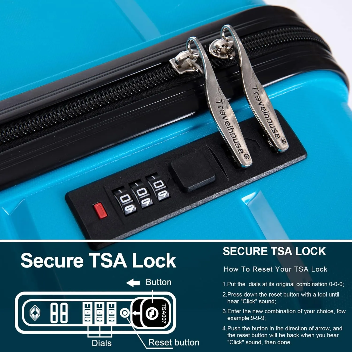 Luggage 3 Piece Expandable Suitcase with TSA Lock ABS, Durable Luggage Set, Lightweight Suitcase with 2 Hooks, Spinner Wheels - side 20in24in28in (Light Blue)