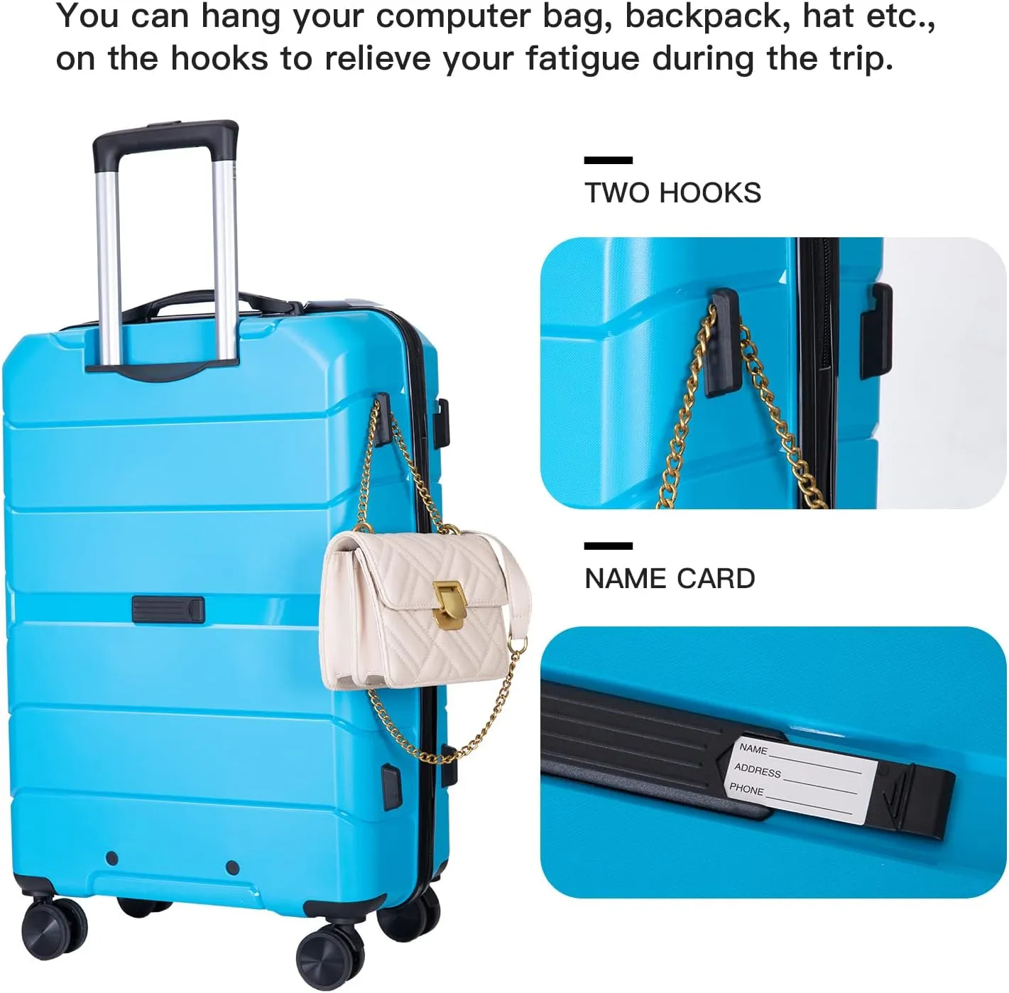 Luggage 3 Piece Expandable Suitcase with TSA Lock ABS, Durable Luggage Set, Lightweight Suitcase with 2 Hooks, Spinner Wheels - side 20in24in28in (Light Blue)