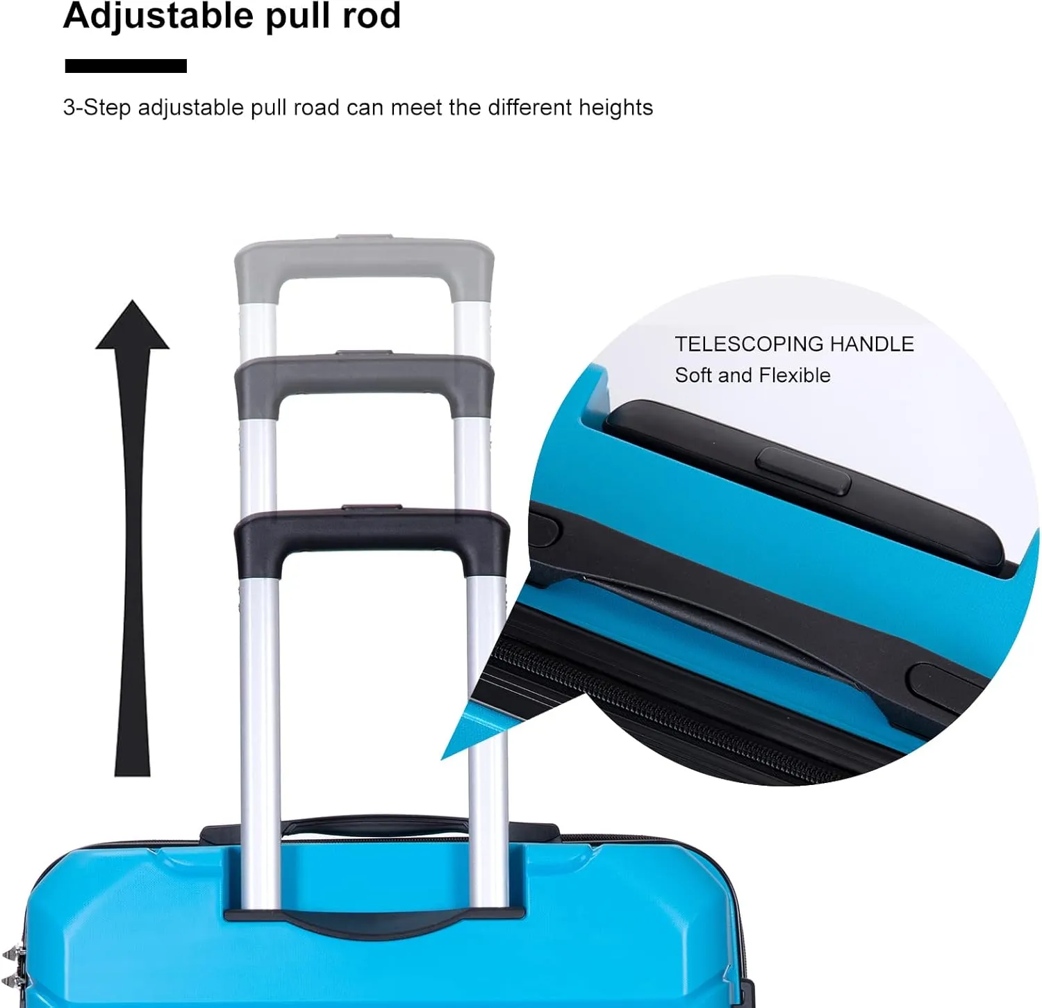 Luggage 3 Piece Expandable Suitcase with TSA Lock ABS, Durable Luggage Set, Lightweight Suitcase with 2 Hooks, Spinner Wheels - side 20in24in28in (Light Blue)