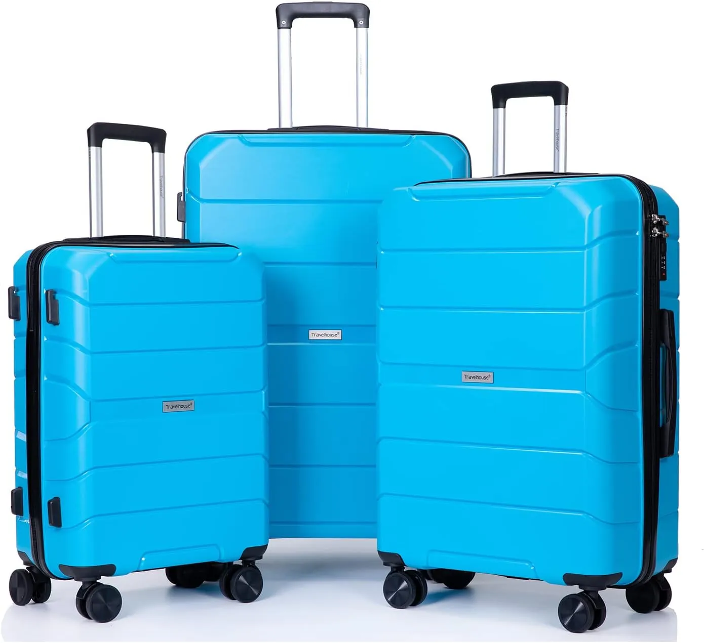 Luggage 3 Piece Expandable Suitcase with TSA Lock ABS, Durable Luggage Set, Lightweight Suitcase with 2 Hooks, Spinner Wheels - side 20in24in28in (Light Blue)