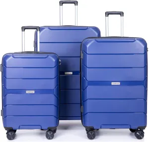 Luggage 3 Piece Expandable Suitcase with TSA Lock ABS, Durable Luggage Set, Lightweight Suitcase with 2 Hooks, Spinner Wheels - side 20in24in28in (Navy)