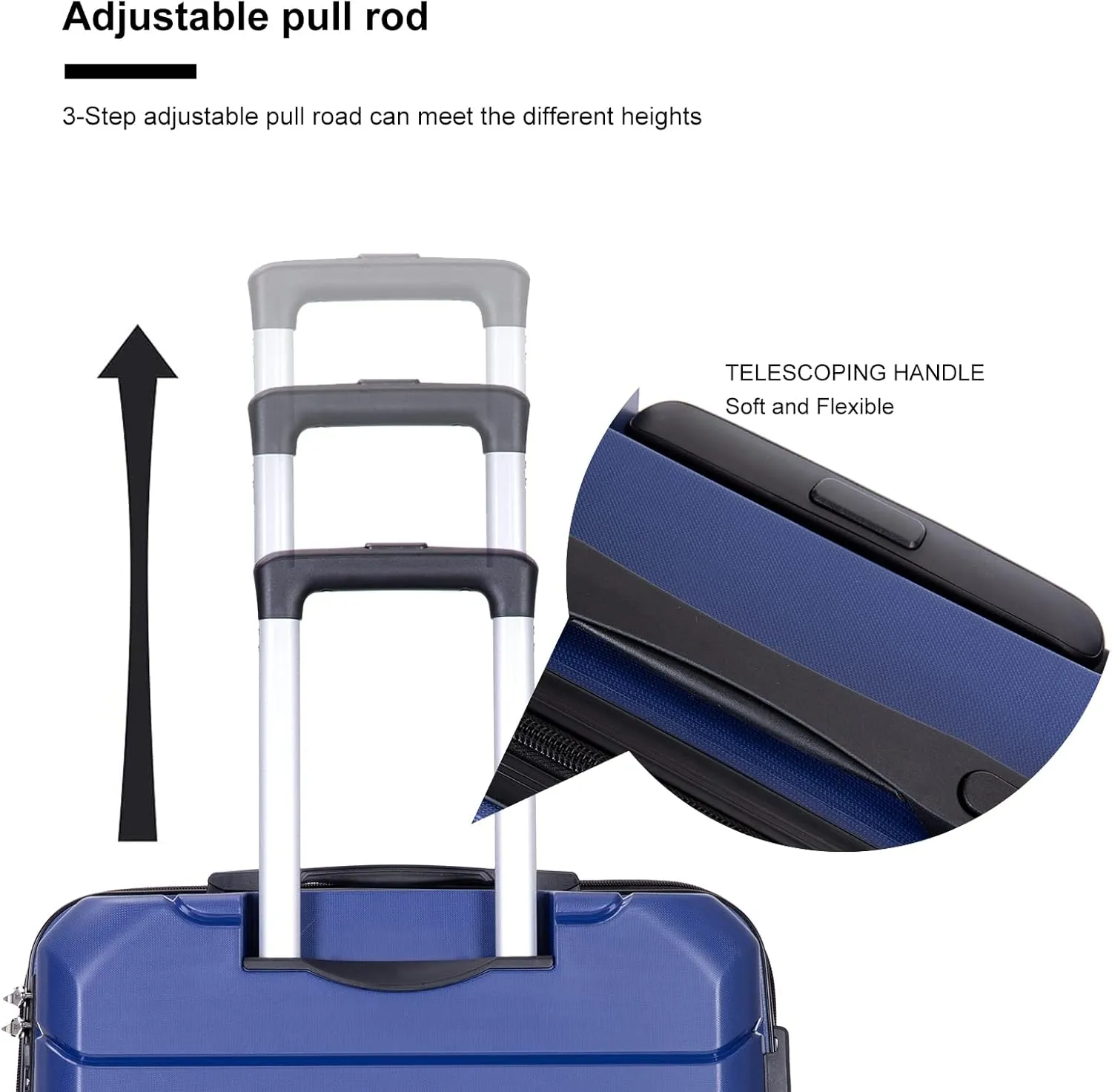 Luggage 3 Piece Expandable Suitcase with TSA Lock ABS, Durable Luggage Set, Lightweight Suitcase with 2 Hooks, Spinner Wheels - side 20in24in28in (Navy)