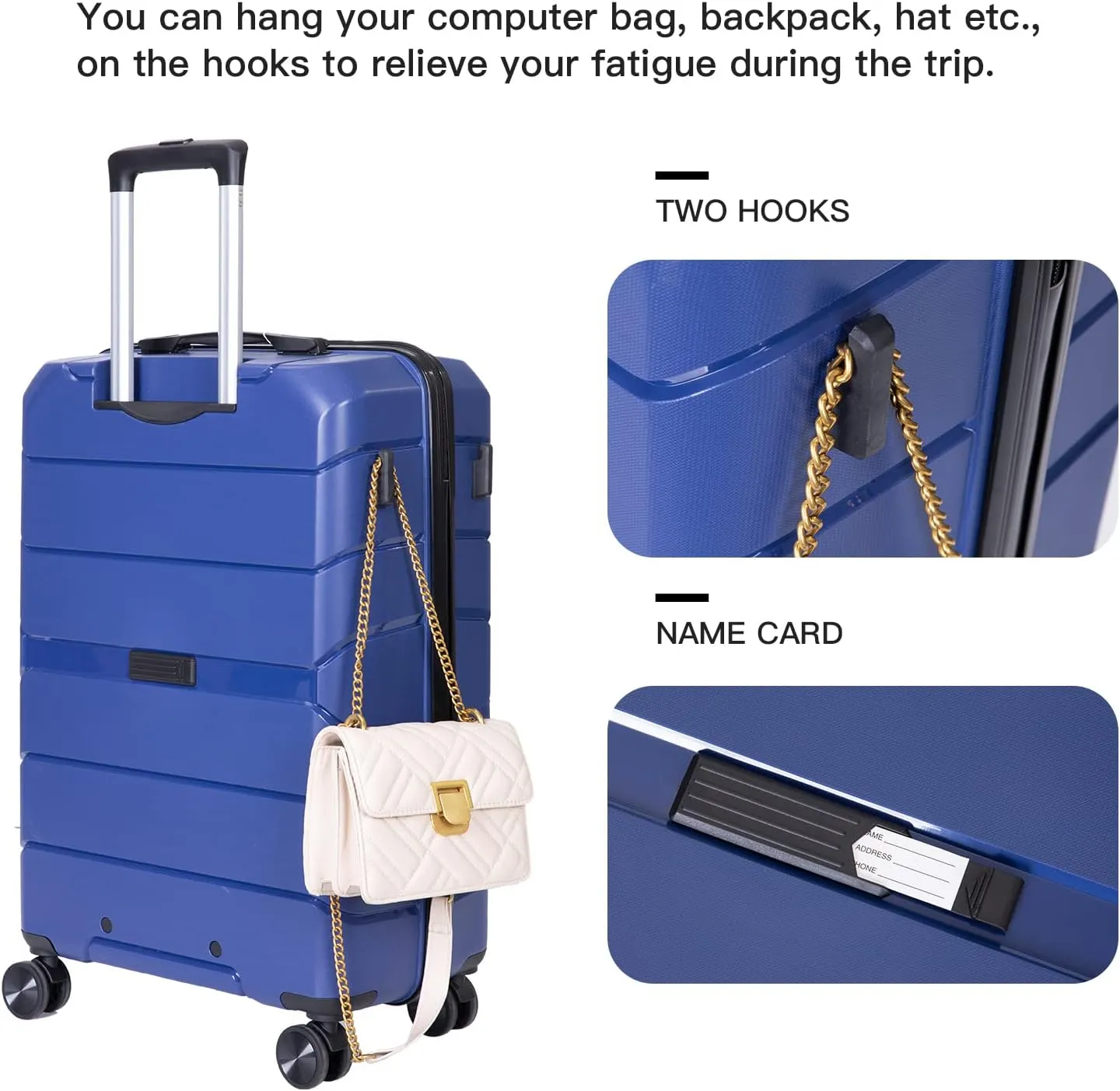 Luggage 3 Piece Expandable Suitcase with TSA Lock ABS, Durable Luggage Set, Lightweight Suitcase with 2 Hooks, Spinner Wheels - side 20in24in28in (Navy)